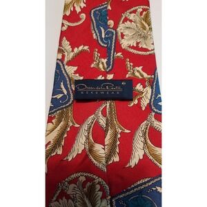 Oscar de la Renta Neckwear Mens Tie Red Blue Gold Floral Silk‎ Designer